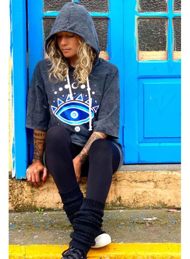 blusao com capuz preto estonado olho grego unissex 4