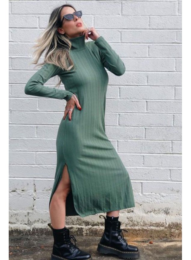 vestido midi canelado oliva 4