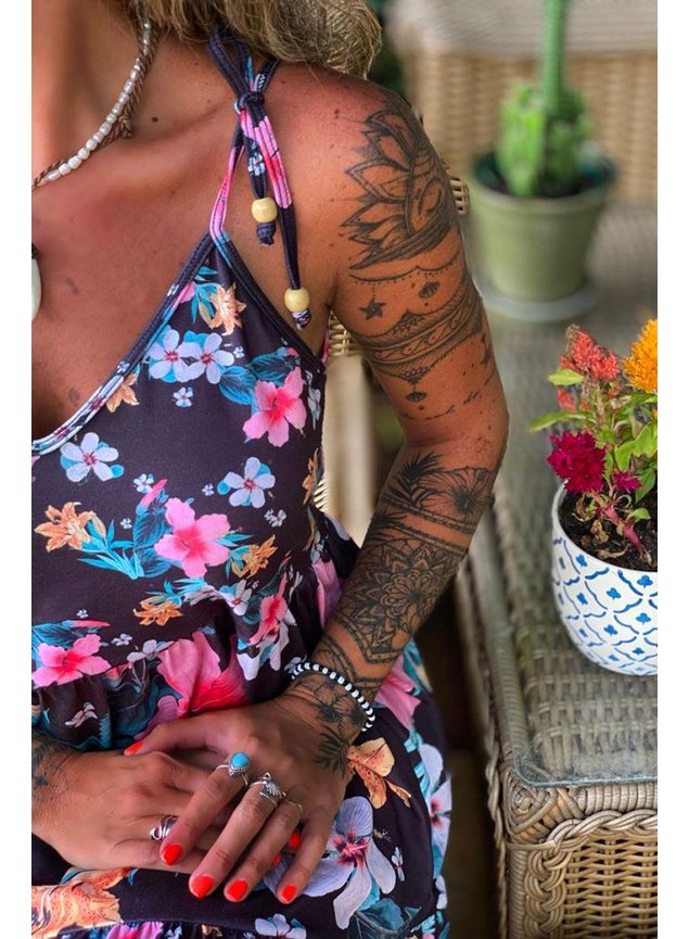 vestido longo preto floral 2