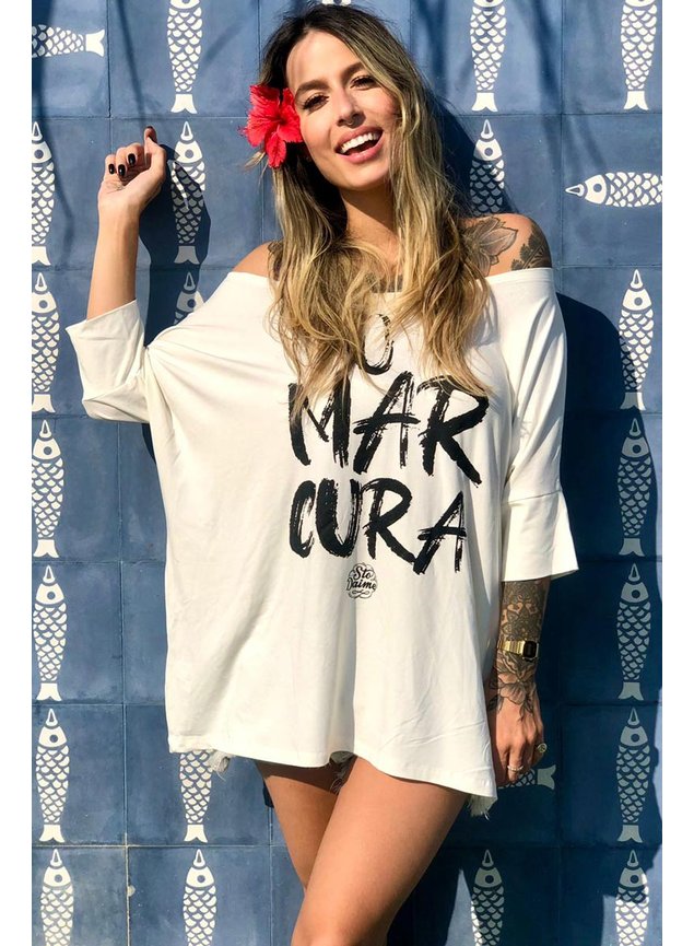 blusa ampla manga off white o mar cura