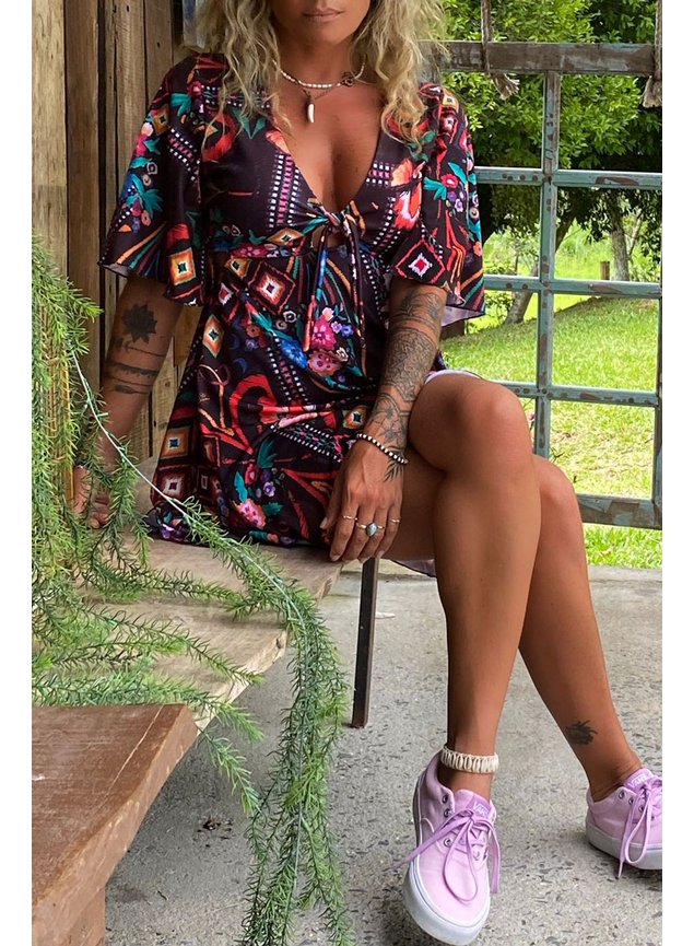vestido curto ethnic