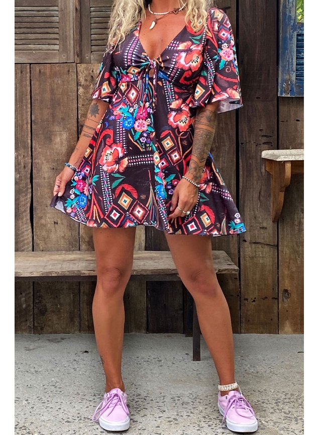 vestido curto ethnic