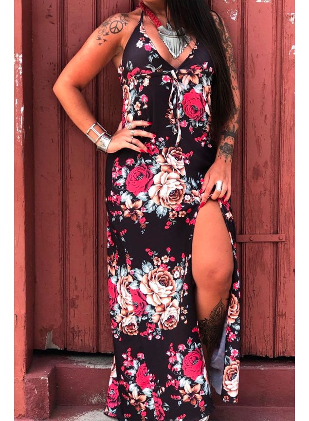 vestido longo preto floral 4