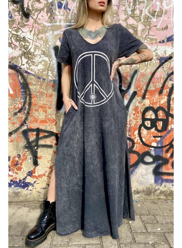 vestido longo estonado peace