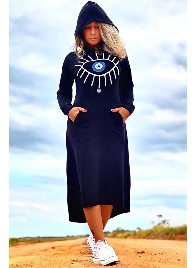 vestido moletim capuz