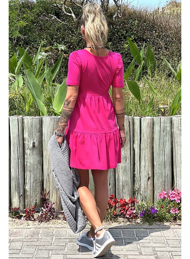 vestido curto primavera rosa costas