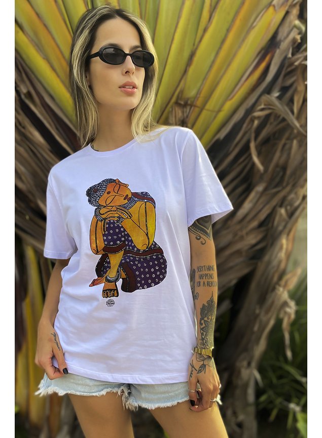 camiseta branca unissex buda