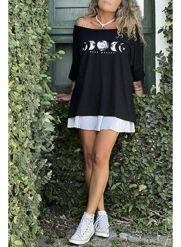 blusa ampla manga preta lunar phases