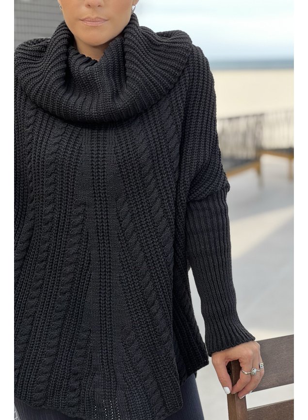 blusa tricot gola ampla preta