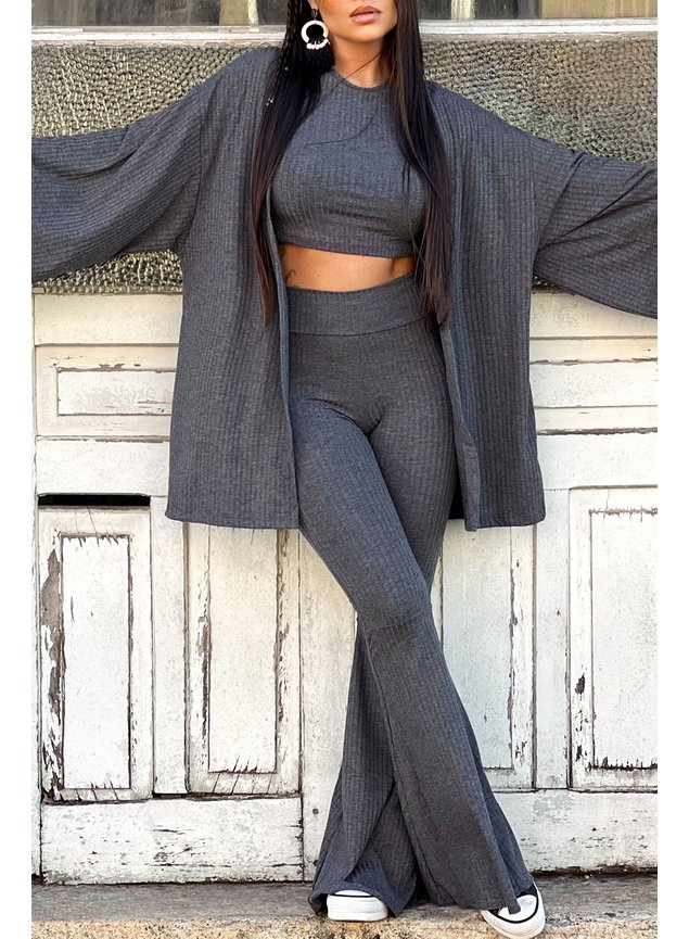 kimono canelado cinza mescla