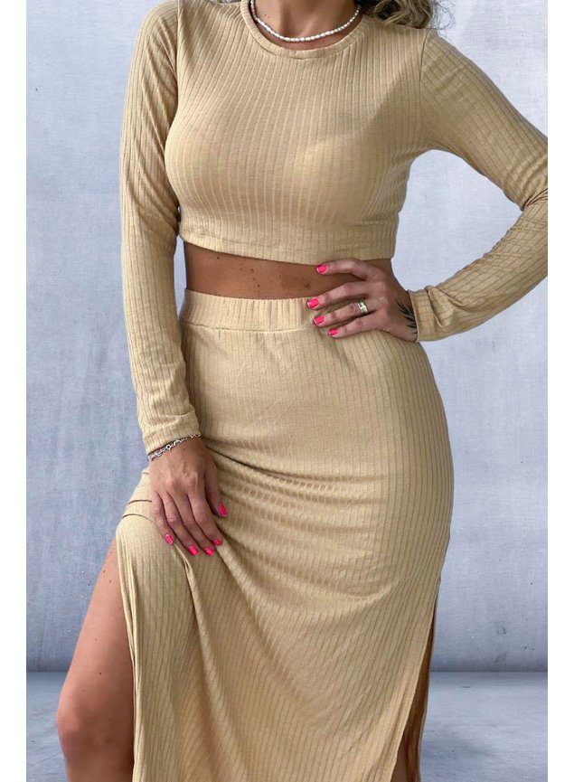 saia midi canelada amendoa 3