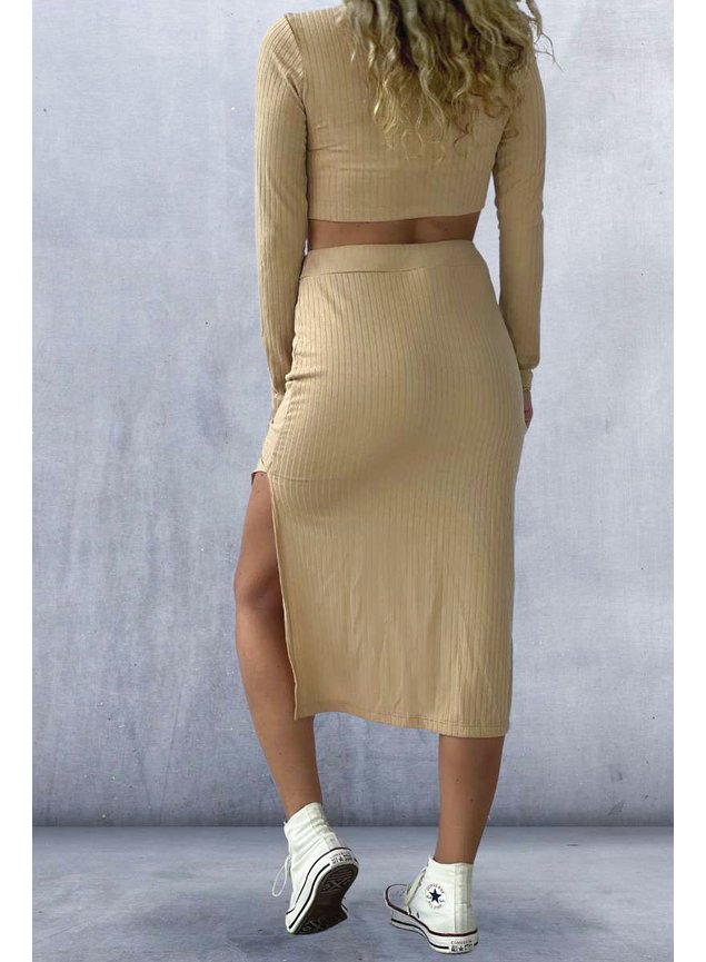 saia midi canelada amendoa 2