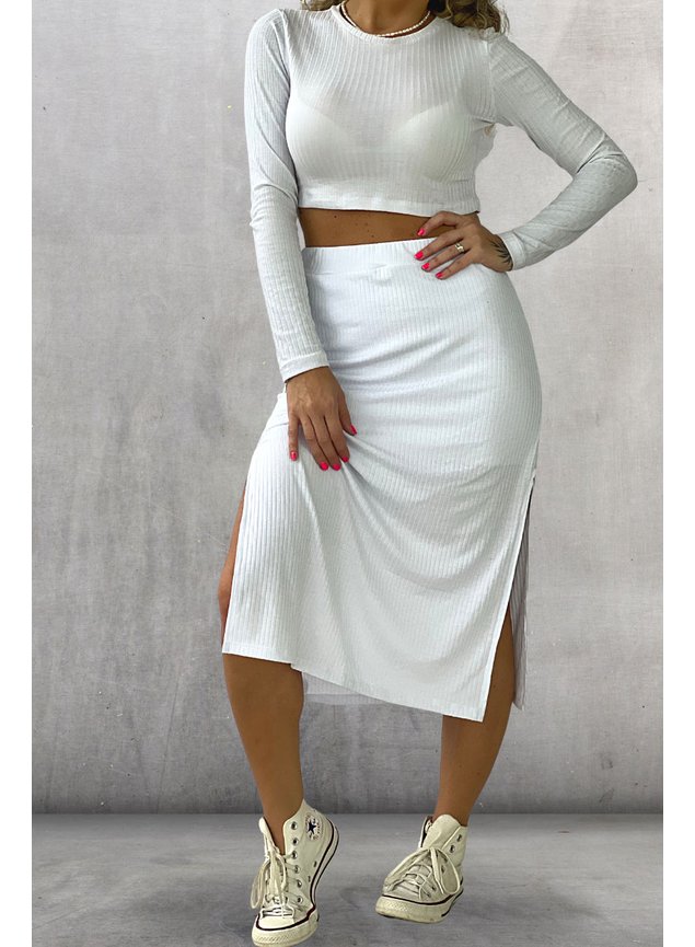 Saia Midi Canelada Branca