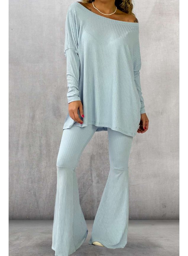 blusa ampla canelada manga longa aqua 1