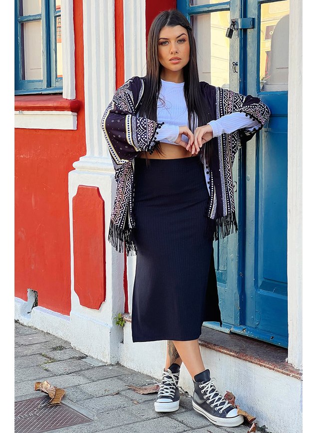 kimono saia canelada cropped