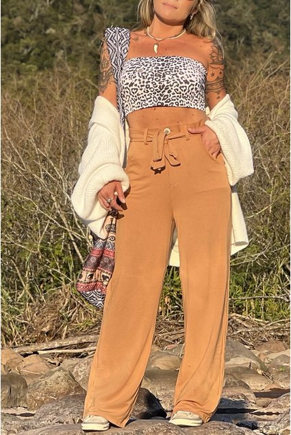 Wide Leg CalÃ§a Pano Mole Com Cinto CalÃ§a Pantalona Tecido Mole Calça