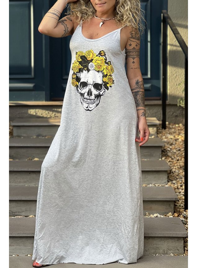 vestido longo mescla skull caveira 2