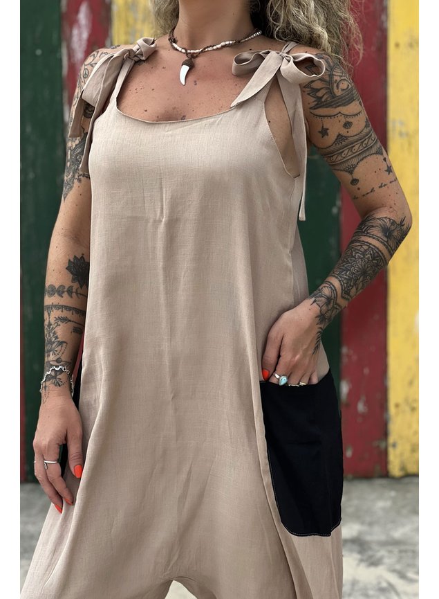 macacao bicolor amendoa com bolsos 1