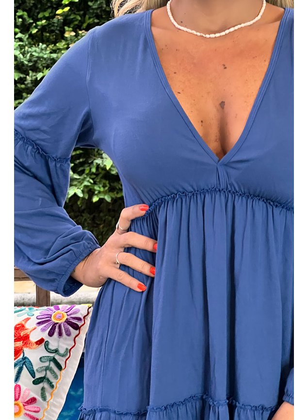 vestido curto manga longa boho azul 2