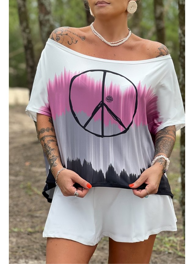 blusa canoa tie dye peace