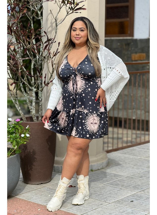 Vestido Curto Vestido Tricot Ciganinha Plus Size Blusa Ciganinha