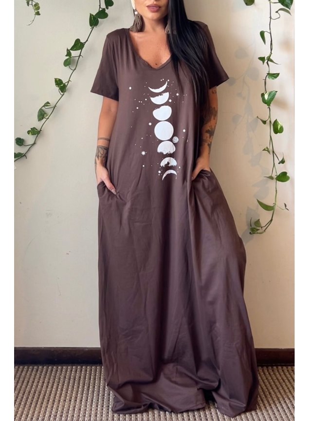 vestido longo marrom moon phases