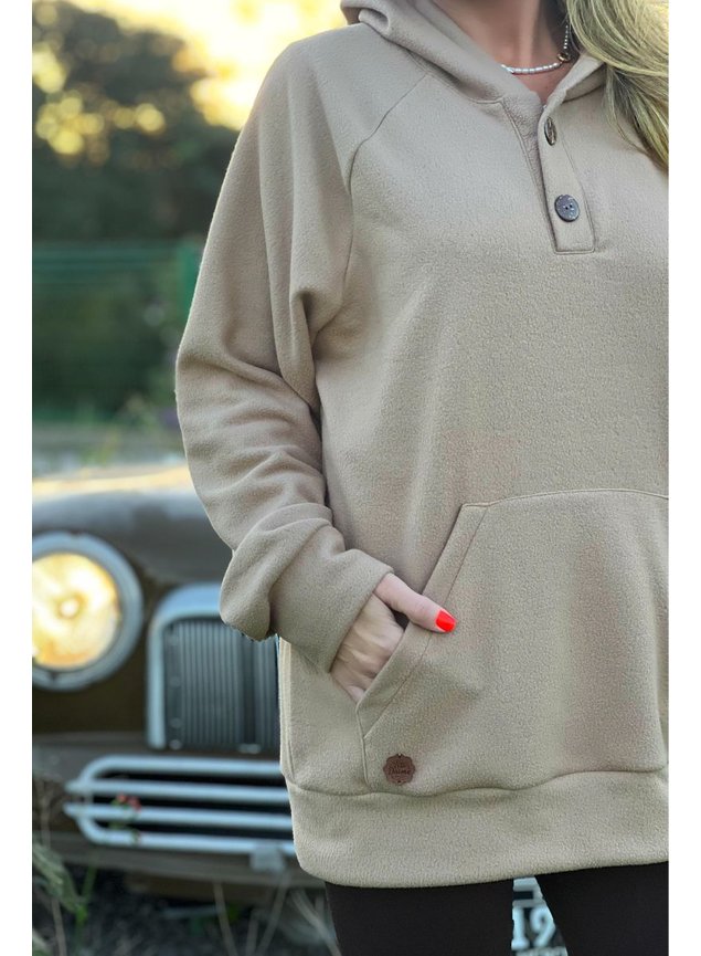 blusao fleece unissex com capuz amendoa 3