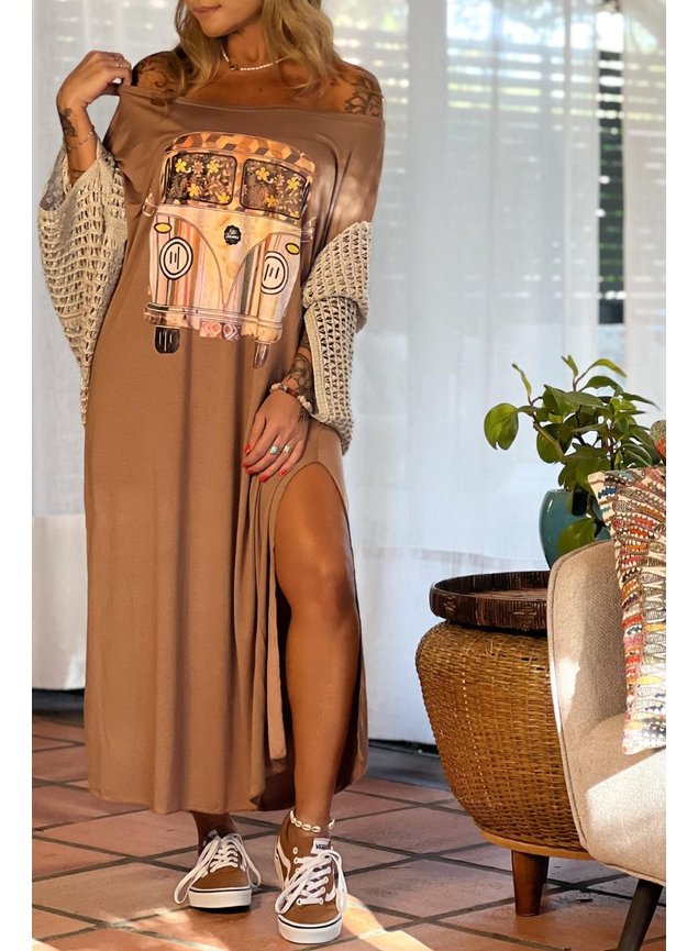 vestido midi canoa amendoa kombi 1