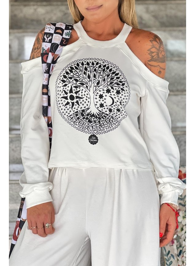 blusa moletim ombro vazado off white arvore da vida 2